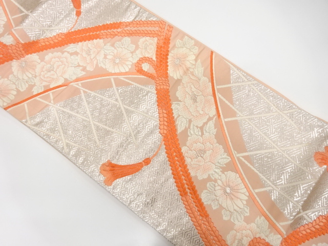 組紐に牡丹模様織り出し　袋帯